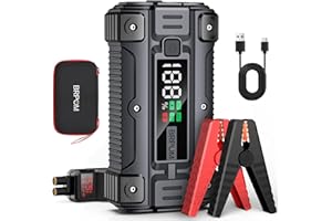 BRPOM Car Jump Starter, 8000A Peak 26800mAh (Up to All Gas or 10.0L Diesel Engine, 50 Times) 12V Auto Booster Battery Charger Jump Box with Quick Charger Smart Jump Cables with LED Screen