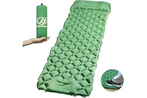 LJINNOVEX Self Inflating Sleeping Pad for Camping, Ultralight Backpacking Sleeping Mat with Built-in Foot Pump and Pillow, Lightweight Camping Air Mattress, Ideal for Travel, Hiking, and Tents(Green)