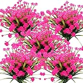 Grunyia Artificial Flowers Outdoor UV Resistant Fake Plants Indoor Outside Hanging Planter Home Garden Decor, 10 Bundles (Pink)
