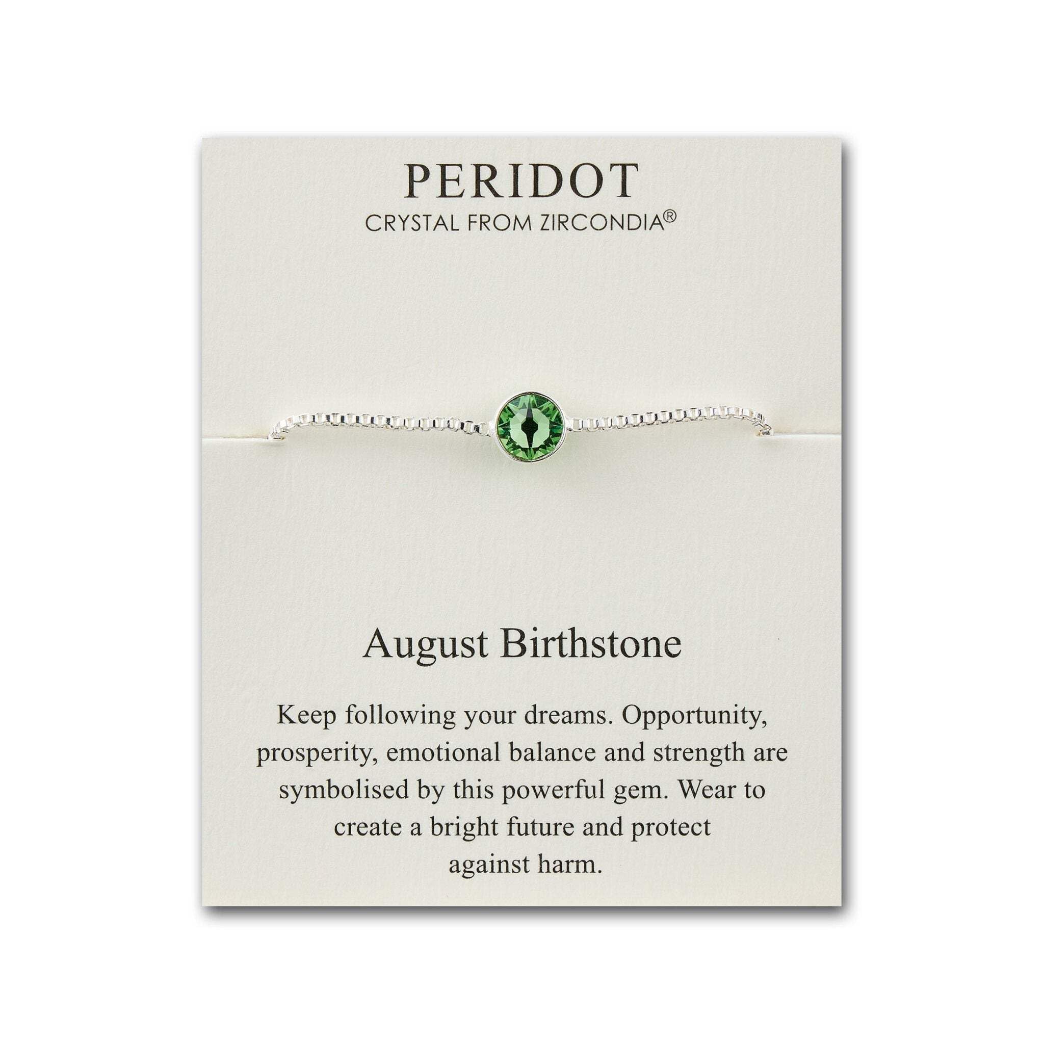 Philip Jones August (Peridot) Birthstone Bracelet Created with Zircondia® Crystals