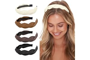 WOVOWOVO 4 Pieces Braided Headband for Women Girls Wide Hairband Fashion Non Slip Hairhoop Weaving Shape Accessories Solid Colors