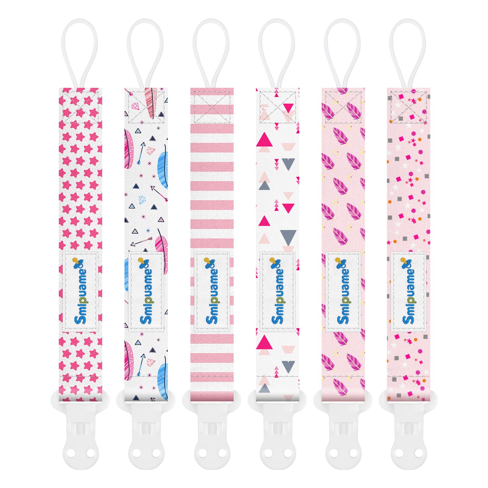 Smlpuame Dummy Clips Girl,6 Pack BPA Free Soother Chain,Pacifier Holder Clips for Teether Toy,Baby Dummy Strap Clip Universal Design Fit All Pacifiers Baby Teething Toys,Newborn Baby Shower(Pink)
