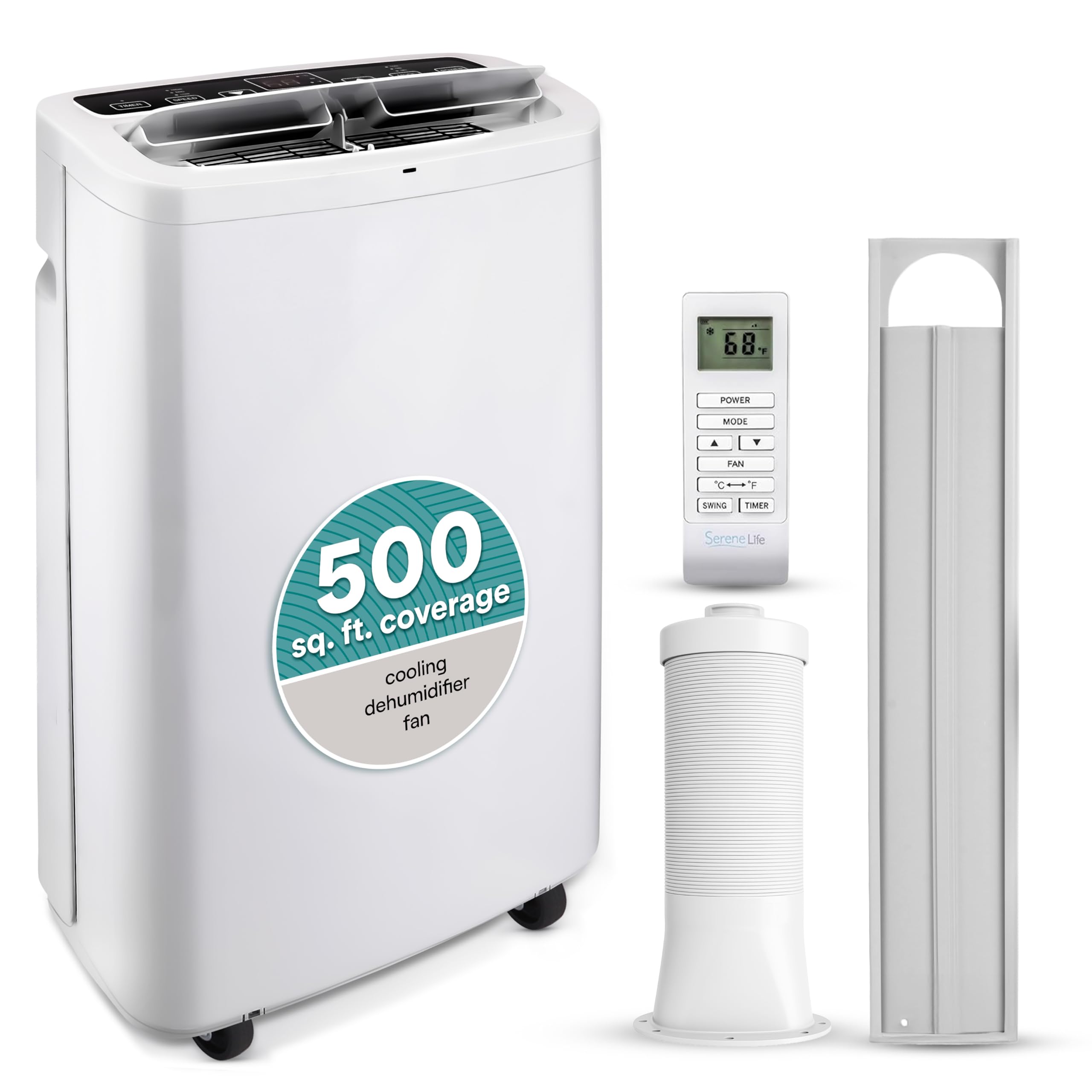 Photo 1 of SereneLife Small Air Conditioner Portable 14,000 BTU with Built-in Dehumidifier - Portable AC unit for rooms up to 650 sq ft - Remote Control, Window Mount Exhaust Kit