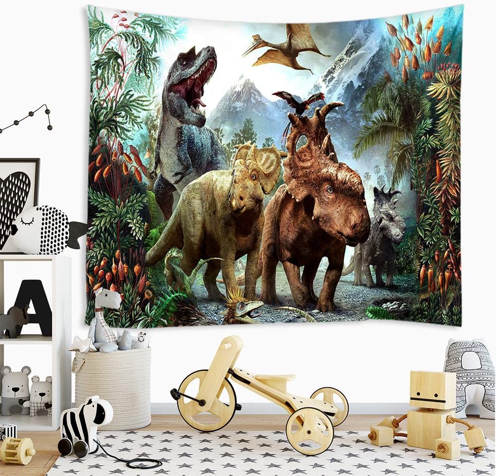 Sevendec Dinosaur Tapestry Wall Hanging Wild Anicient Animals Wall Tapestry Tropical Rain Forest Jungle Natural Wall Blanket Home Decor for Children Bedroom Living Room Dorm W59 x L51