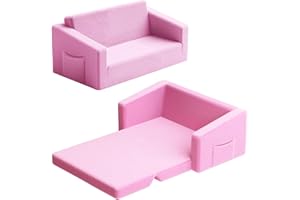 UPGOGO Extra Wide 2 Seater Kids Couch, 2-in-1 Toddler Chairs for Boys & Girls, Kids Sofa with Storage, Comfortable Mini Couch for Kids, Fun Kids Lounge Chair, Toddler Furniture,Children's Gifts(Pink)