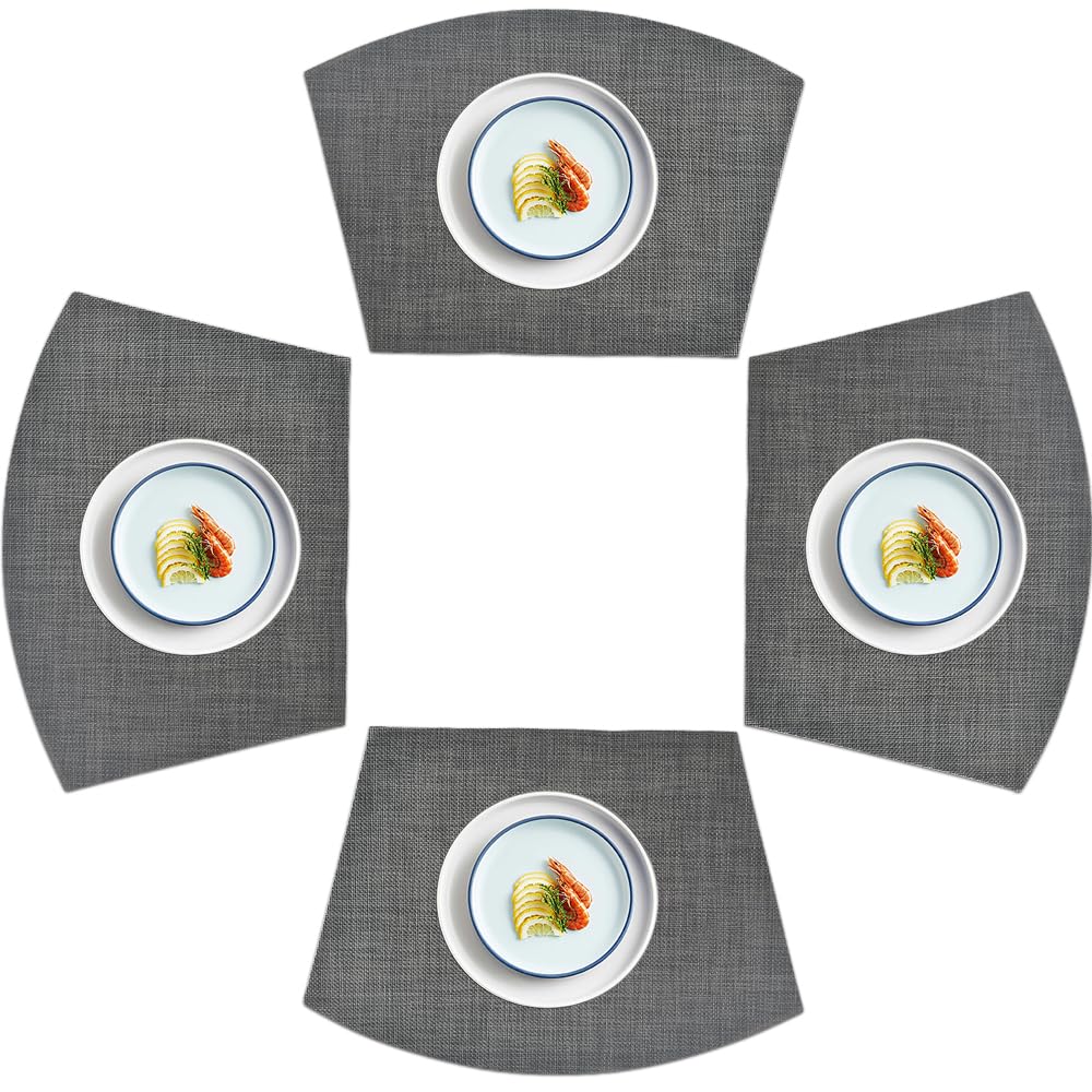 homEdge PVC Placemat, Wedge Place Mats, Washable Vinyl Placemats, for Round Table Set of 4-Black