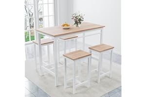 JIJIWANG Counter Height Bar Table Set for 4, Bar Table with 4 Bar Stools, 5 Piece Breakfaset Table Set for Dining Room Kitchen Living Room, White Oak (1Table+4Chair