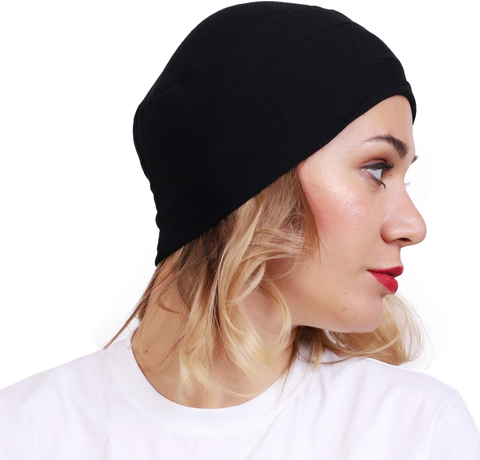 GIRRIJA Black Chemo Cancer Cap Women Summer Chemo CAPS Sleep Turban for Women Underscarf CAPS Under HIJABS Womens Pregnancy CAPS Ear Cover Cap Cotton CAPS Sleep CAPS Sleeping Headwear Chemo Headwraps