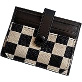 TURBOOST Cute Slim Card Holder Canvas Front Pocket Checkered Wallet, Small Credit Card Case for Women (Black)