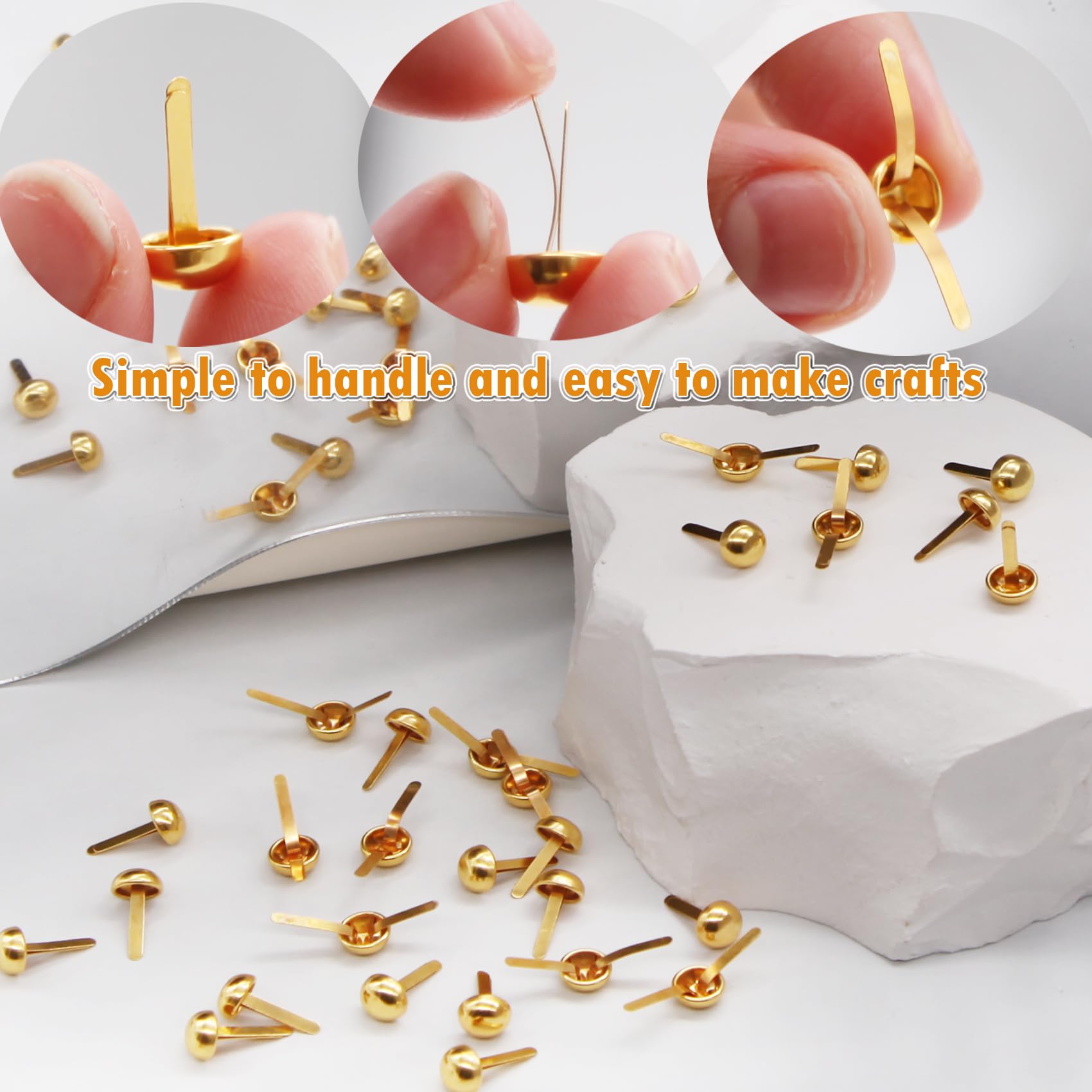 EuTengHao 700Pcs Brass Fasteners Scrapbooking Brads Round Head Brass Plated Fasteners for Craft Art Crafting School Decorative Scrapbooking DIY Supplies (1/2 Inch Shank, 8mm Head, Gold）
