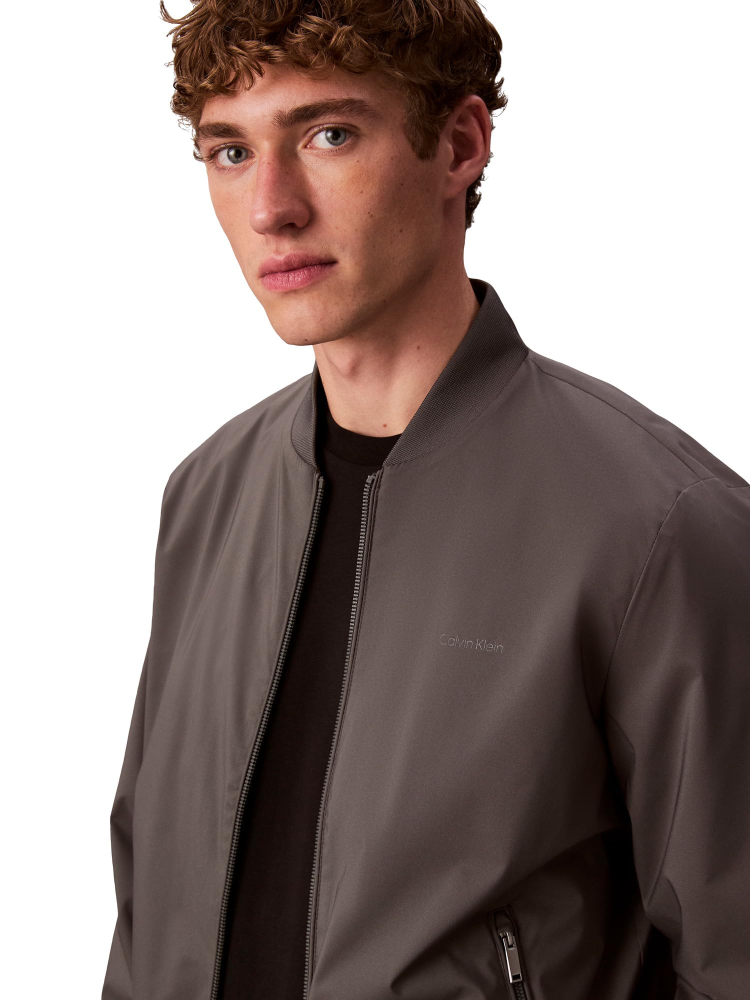 Calvin Klein Men’s Matte Logo Zip Bomber Jacket
