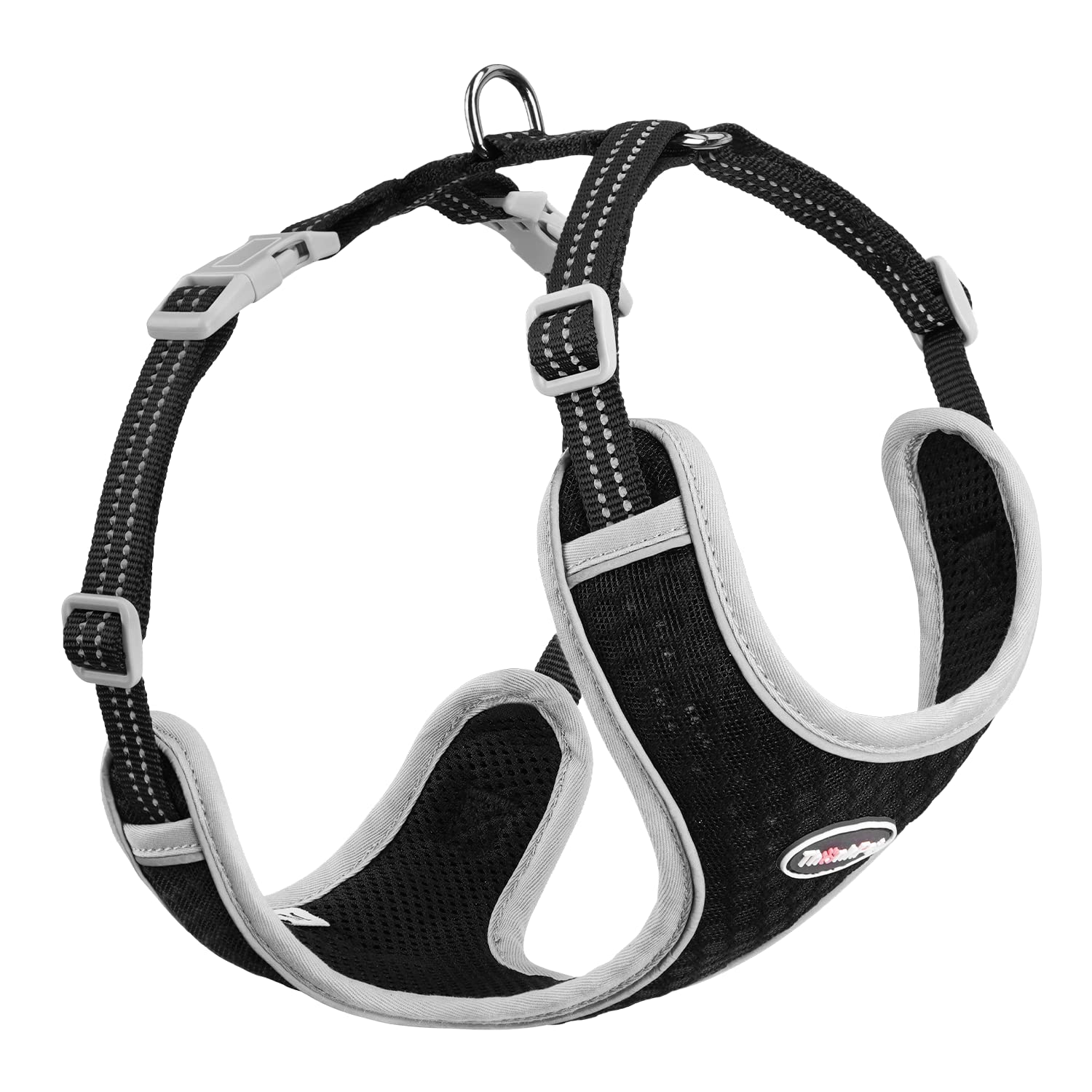 ThinkPet Reflective Breathable Soft Air Mesh No Pull Puppy Choke Free Over Head Vest Ventilation Harness for Puppy Small Medium Dogs (Black,L)