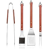 New Star Foodservice 59007 Stainless Steel BBQ Tool Set, Set of 4 | Solid Hard Wood Handles
