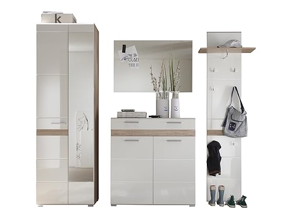 trendteam Garderobe Garderobenkombination 4-teiliges Komplett Set Set One, 222 x 195 x 38 cm in Eiche San Remo Hell Dekor, Ab