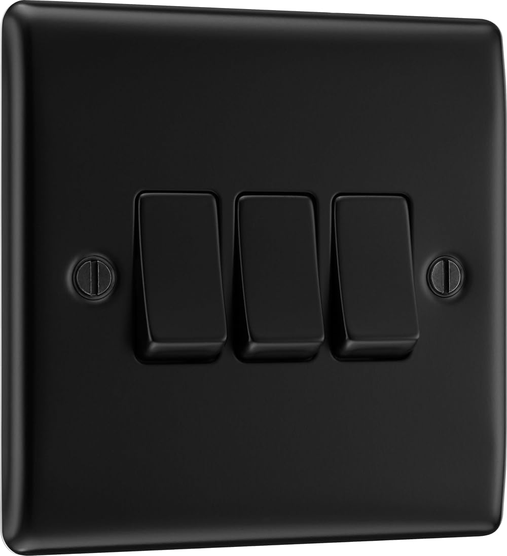 BG Nexus Metal Triple 2 Way Wall Light Switch Matt Black Raised Slim 20A NFB43
