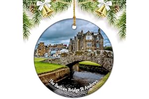 UMSUFA UK England The Swilcan Bridge St Andrews Christmas Ornaments for Tree Ceramic Pendant Double Sided Ornament Decor Xmas Gifts Porcelain Travel Souvenirs