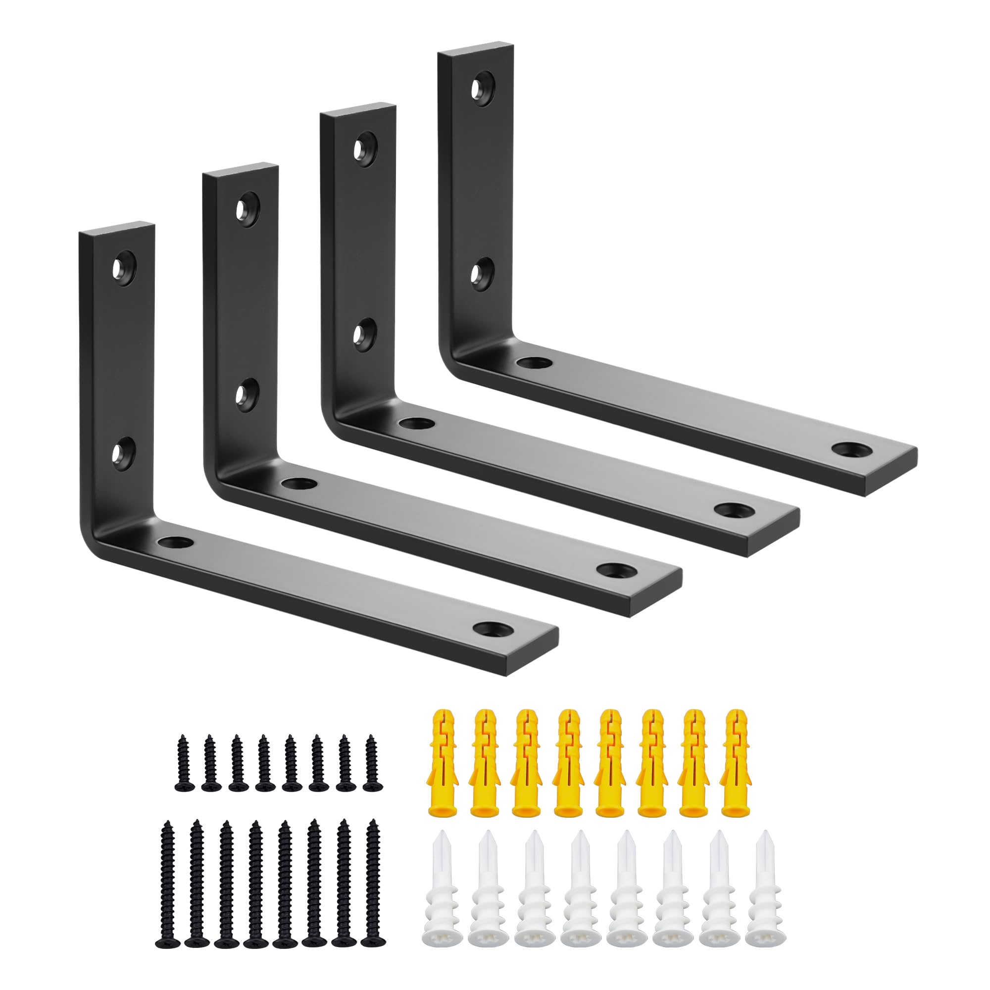 SAYAYO Black Shelf Brackets Heavy Duty 5MM Thick Angle Bracket Metal L Brackets for Shelves, Wooden Shelf Bracket & Supports Wall Hanging Corner Brace, 150mm*100mm, 4 Pack, EJZX23106B-4P