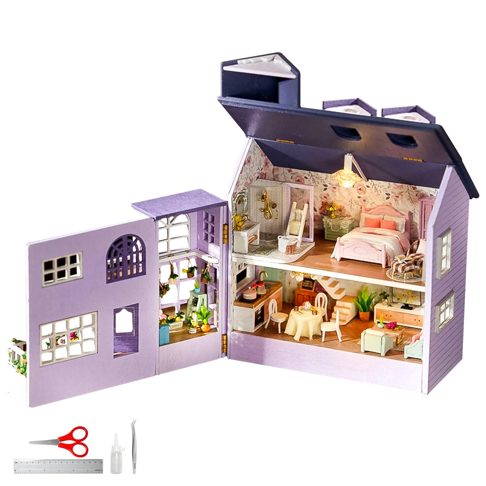 MR.HOKWY Miniature Dolls House Kit - DIY 3D Wooden Dolls House Furniture, Tiny Model Kits Handmade Craft Sets Mini Doll House for Adults Teenagers Gift (Happy House), HJ-DOLLHOUSE-0719