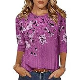 Zeagoo Women's Casual 3/4 Sleeve T-Shirts Round Neck Cute Tunic Tops Basic Tees Blouses Business Work Tee Top