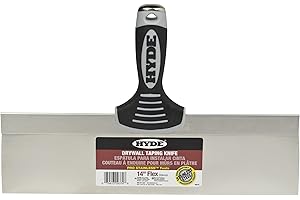 Hyde 14 Inch Pro Stainless, Flexible, Flat Back, One-Piece, Rust Resistant, Metal Drywall Taping Knife with Hammerhead End & Ergonomic Comfort Grip Handle, 09374