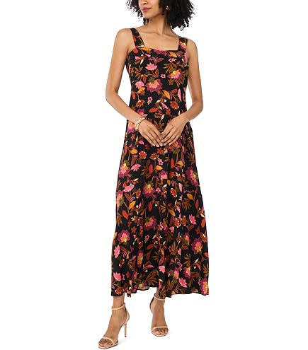 vince camuto square neck maxi dress Four Tier Cayenne at Amazon Women's Clothing store Color:Green and Blue Florals Green Floral Daisy Print SM-D20826A-BABY BLUE moving with you and