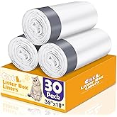 FURWEY 30Pack Cat Litter Box Liners with Drawstring Compatible with Litterbox Pan Sizes Medium and Large，Heavy Duty Cat Litte