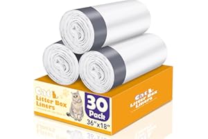 FURWEY 30Pack Cat Litter Box Liners with Drawstring Compatible with Litterbox Pan Sizes Medium and Large，Heavy Duty Cat Litte