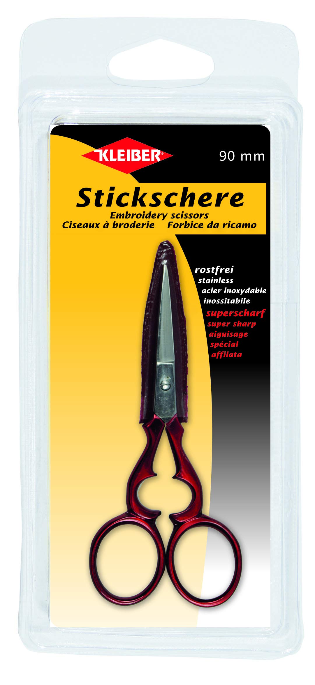 Kleiber Embroidery Scissors with Protective Cover ,Red,90mm