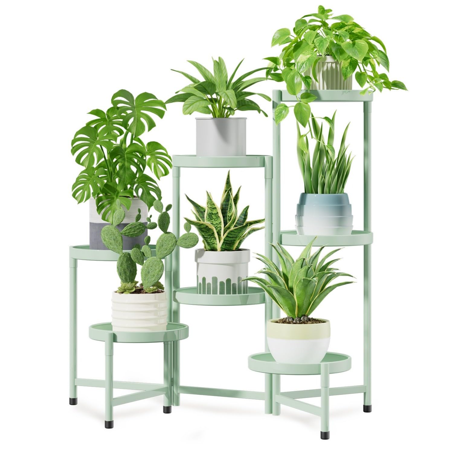 Photo 1 of iDavosic.ly 7 Tier Large Plant Stand Indoor, 10 Inch Wide Tall Corner Metal Plant Stands Outdoor for Multiple Plants, Folding Tiered Flower Display Holder Rack Shelf, Light Green