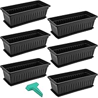 SINJEUN 6 Pack 17 Inch Rectangle Flower Window Box, Plastic Rectangular Vegetable Planters with Trays and Plant Labels, Recta
