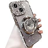 Changjia Glitter Kickstand Case for iPhone 15 Plus, Luxury Bling Sparkly Diamond Rhinestone with Camera Protector Liquid Flowing Ring Stand TPU Bumper Women Girls Case for iPhone 15 Plus 6.7" (Silver)