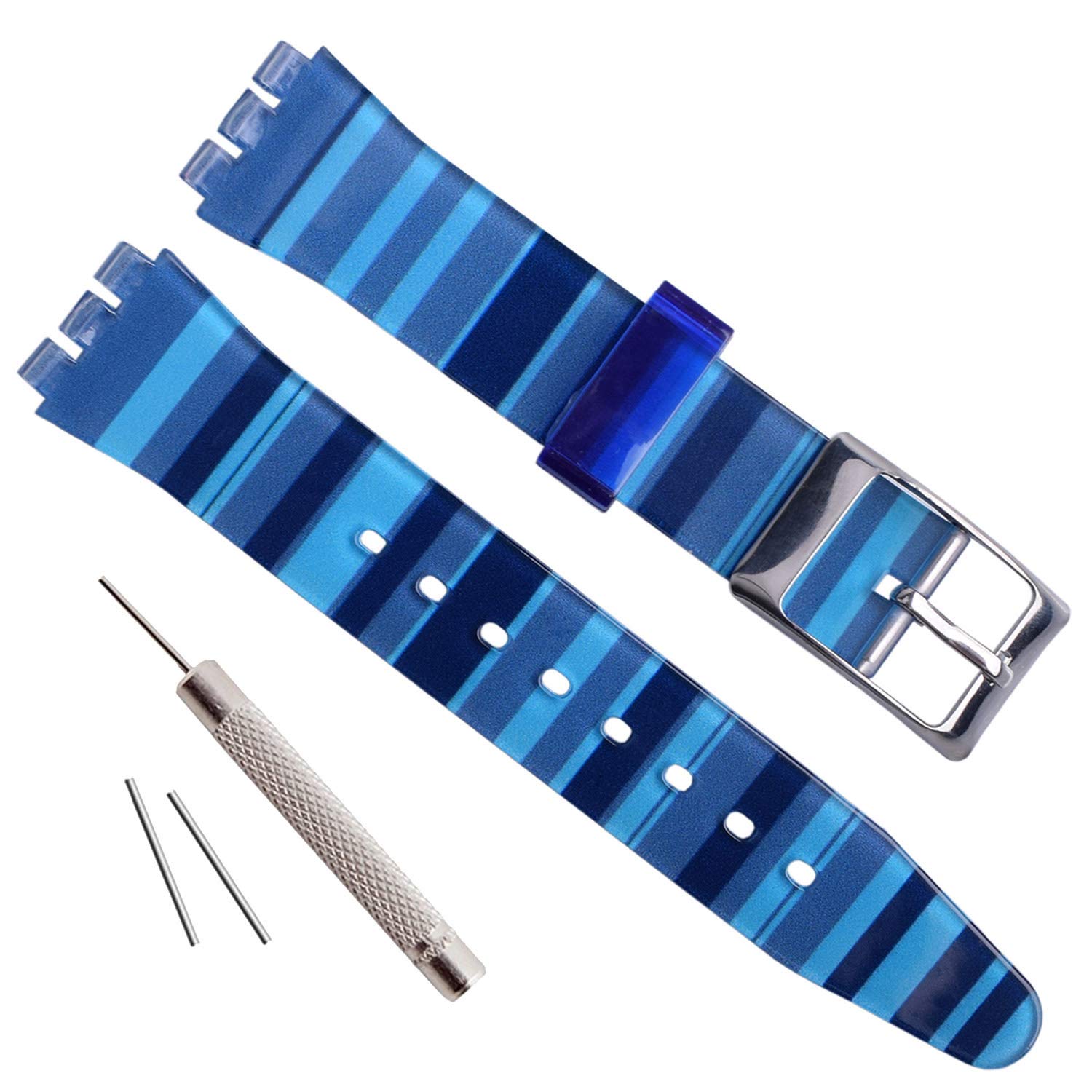 Silver Plated Stainless Steel Buckle Waterproof Silicone Rubber Watch Strap Watch Band (19mm, Gradient Blue)