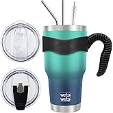 WETOWETO 30 oz Tumbler with 2 Straws and 2 Lids, Stainless Steel Insulated Vacuum Coffee Tumbler Cup, Double Wall Leakproof Travel Mug (Green-Blue Gradient, 1 Pack)