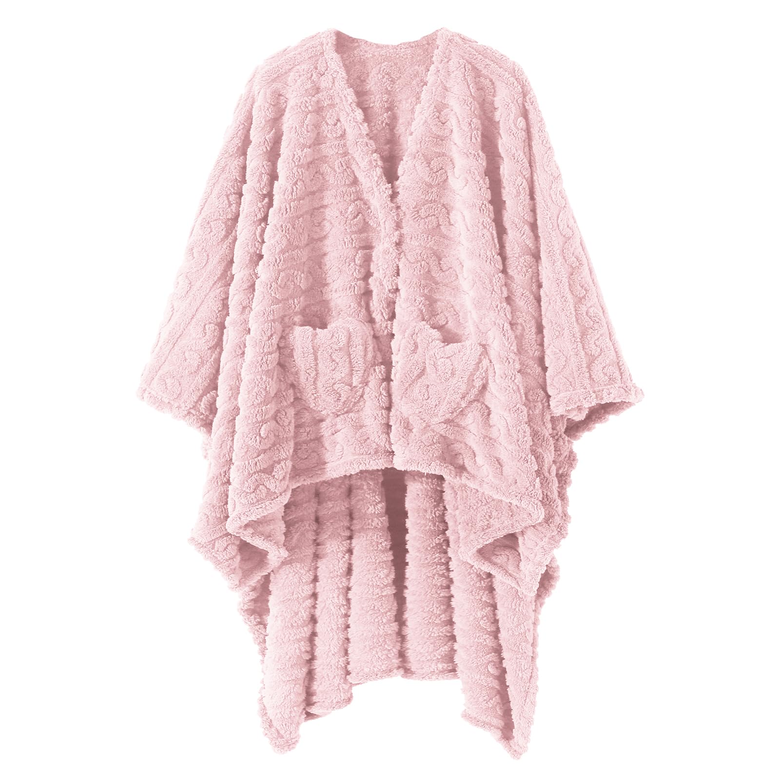 Dgsfmi Wearable Blanket Poncho Cape Wrap for Adult, Cozy Sherpa Fleece Pocketed Shawl TV Throw Blankets for Office and Lounge(Pink,58'' x 64'')