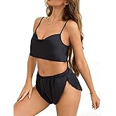Fem&Fata Womens Satin Pajamas Set 2 Piece Cami Shorts Set Sexy Lace Lingerie Nightwear