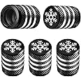 Tire Valve Stem Cap Cover - (5 Pack) Tire Air Caps Metal with Plastic Liner Corrosion Resistant Leak-Proof Snow Snowflake for Car Motorcycle Bike Black