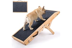 HEEYOO Wood Dog Ramp for Bed, 5-Level Adjustable Height (10" to 21") Pet Ramp with Non-Slip Surface for Couch, Bed and Car, Foldable Dog Stairs for Small, Medium to Large Dogs, Up to 200LBS