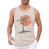 Mens Sleeveless Tank Tops Workout Gym Shirts Palm Tree Vintage Style T-Shirt