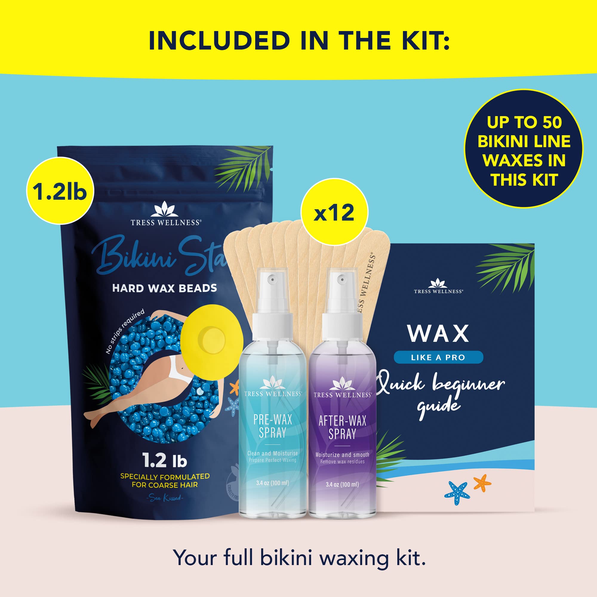 Bikini Star 1.2lb Hard wax beads with Pre & After spray - For sensitive skin - Up to 50 waxes