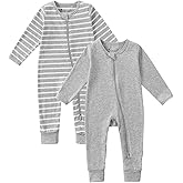 Jimonda Baby Sleeper Rompers,Unisex Boys Girls Zip-Front Pajamas One-Piece Footless Outfit 0-24 Months (Pack of 2