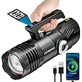 18000 High Lumens LED Spotlight Flashlights, 150W High Power Super Bright Rechargeable Flashlight with USB Output & Adjustable Strap, XHP360 Zoomable Heavy Duty Flash Lights for Camping Hunting Patrol