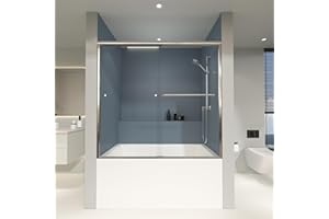ENSO SENKA Bathtub Shower Door 60" W X 57" H Double Sliding Glass Bathroom Shower Doors for Bathtub, 1/4" Thick Clear Tempered Glass, Chrome Finish
