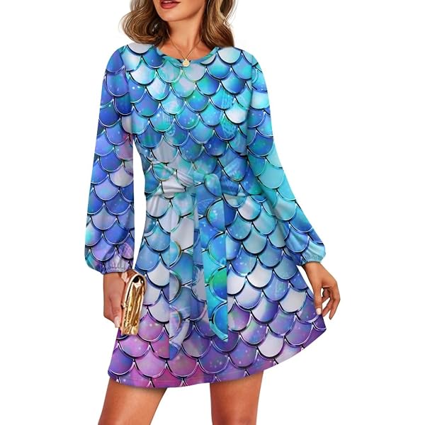 chinese dress ladies Green Fish Scales Mermaids Women's Short Sleeve Casual Tank Dress Midi Slim  Fit T-Shirt Dress S at Amazon Women's Clothing store