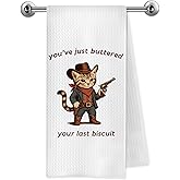 Trenstise Funny Sarcastic Cowboy Cat Kitchen Towels Decor for Women, Cat Lovers Gifts Country Western Dish Hand Tea Towels for Kitchen Bathroom Decor, 16x24 Inch