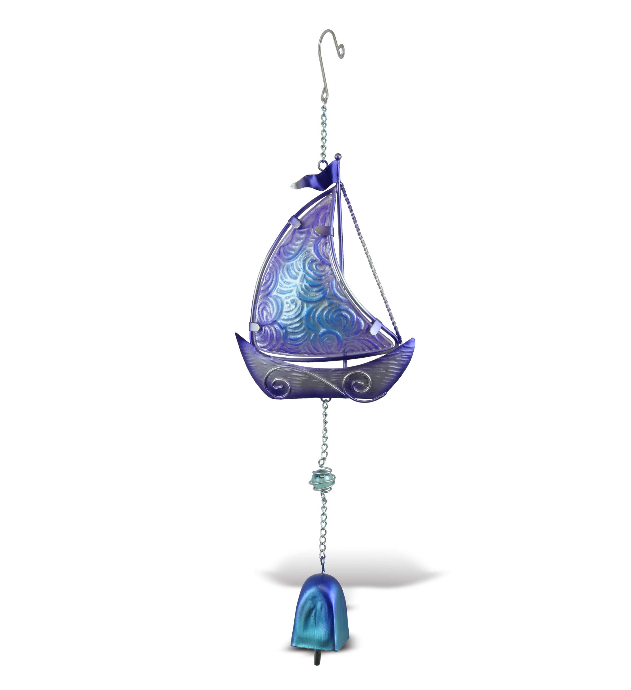 CoTa Global Hanging Purple Sailboat Wind Chime - Nautical Glass Boat Indoor or Outdoor Wind Chime, Cute Coastal Decor for a Harmonic Porch, Patio and Garden, Unique Sailboat Decor Chime