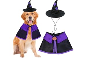 GOYOSWA Dog Halloween Costumes, Dog Witch Costume Halloween Dog Witch Cloak Cape Wizard Hat Halloween Costumes for Small Medium Large Dogs Pets (Large)