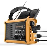 Emergency Radio with Hand Crank &amp; Solar, NOAA Weather Band, AM/FM, 12000mAh | 8500mm&sup2; Solar Panel, Clear AM/FM Reception, 5W Flashlight &amp; Reading Light, 120dB SOS, Phone Charging for Hurricanes &amp; Outages