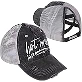 Baseball Cap Hot Criss Cross Ponytail Hat for Women Distressed Messy Bun Trucker Hat Pony Cap Hot Mess hat