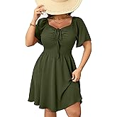 RWJ Women Plus Size Summer Dress Short Sleeve Tie Front Sweetheart Neck Casual Mini Wedding Guest Dresses 2025