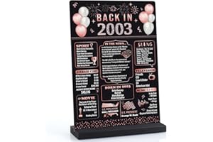 Jettryran 21st Birthday Decorations for Men Women, Happy Birthday Party Decor Supplies, Vintage-21 Years Old Anniversary 2003 Poster for Her Rose Gold Back in 2003 Acrylic Table Sign with Wooden Stand